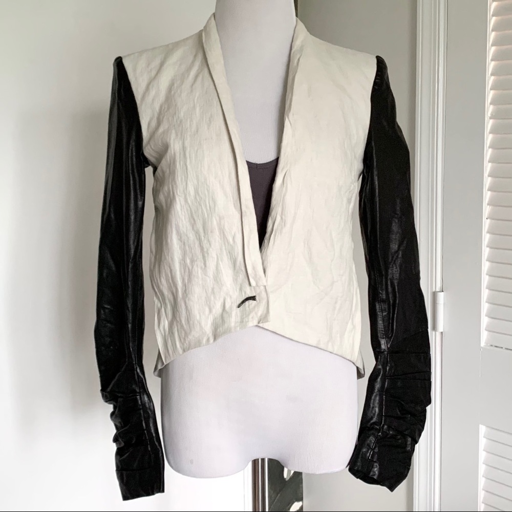 Helmut Lang Leather & Linen Blazer Jacket. XS S